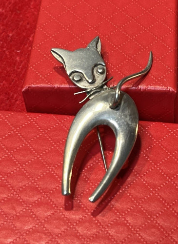 Spilla gatto vintage argento