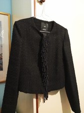 GIACCA BLAZER DONNA NERO TWEED MANGO ORIGINALE CON PERLINE TAGLIA S/M