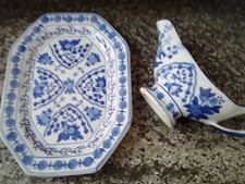Vassoio e salsiera porcellana decori blu dipinti a mano - VINTAGE