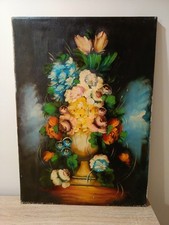 Dipinto Olio su Tela senza cornice vaso con fiori... Misure:70x50...