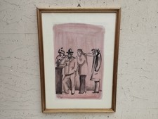 QUADRO DIPINTO ACQUERELLO SU CARTA AL BAR MARCO ZAMBRELLI 1974 CORNICE CON VETRO