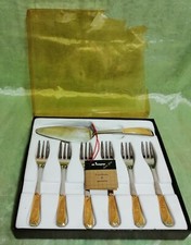 INOXPRAN posate forchettine dolce x 6 + paletta, acciaio e oro zecchino 24 k