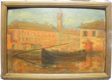 Barca sul canale - dipinto