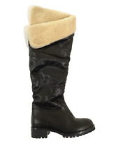 Stivali al ginocchio Miu Miu in pelle nera con bordi in pelliccia da donna ta...