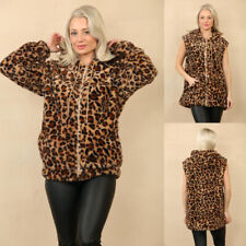 Donna Leopardato Pelliccia Finta con Cappuccio Full Zip Gilet & Giacca Size 8-16