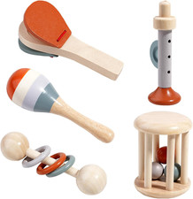 5 Pezzi Giochi Neonato in Legno Sonaglio Strumenti Musicali Bambini Allenamento 