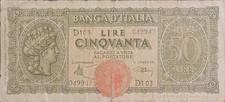 Rara Banconota 50 Lire Turrita