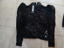 lotto 2371 camicia maglia maglietta elegante donna elasticizzata pizzo nera tg.S