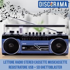 LETTORE STEREO CASSETTE MUSICASSETTE RADIO REGISTRATORE USB SD GHETTOBLASTER BLU