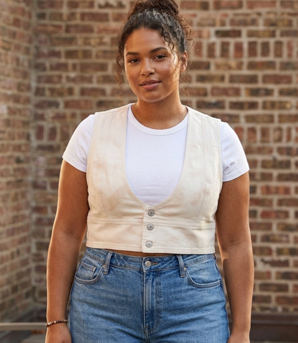 Cream denim gilet cropped - ae,