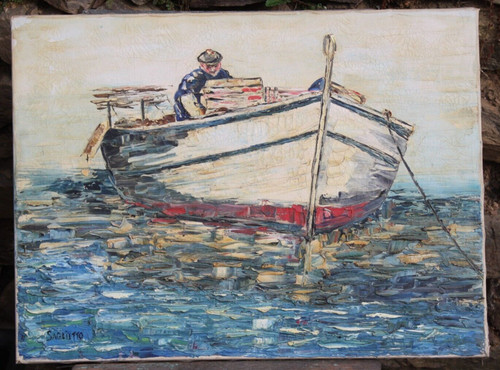 Tableau huile sur toile marine