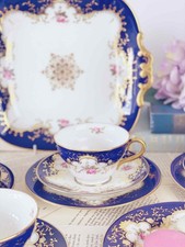 Antico set da tè Coalport blu