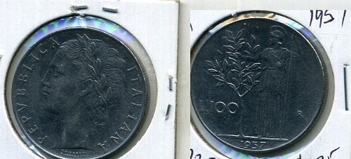 1957 italy 100 lire - 1957, bu