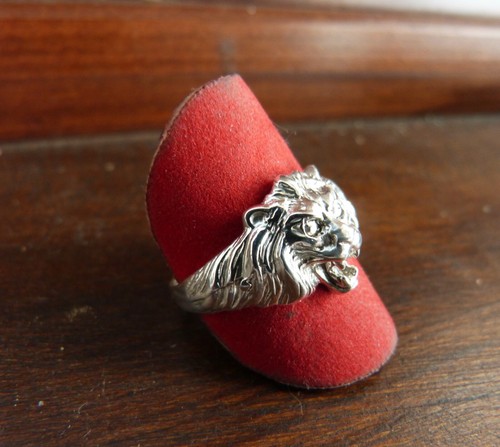 Anello testa leone - leone, argento