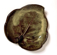 Thomas Pottery  Leaf  Plate Tray green Serving Bowl brown medium 6"