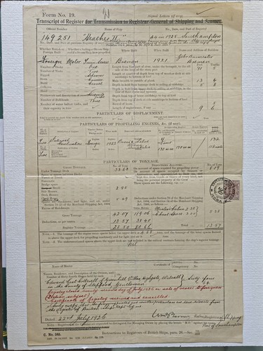 1926 registro nave certificato - nave,
