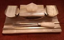 Set Da Scrivania Scrittura Calamaio Tampone Tagliacarte Onice Anni 40 G