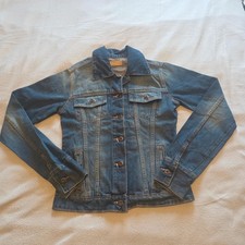 Giacca jeans classica blu denim vintage taglia S lavaggio medio stile retrò