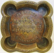FIRENZE HOTELS MAJESTIC MILANO TERMINUS METROPOLI orig art deco pubblicità posacenere vassoio