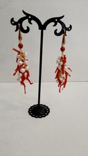 Orecchini pendenti artigianali Corallo Perle di fiume