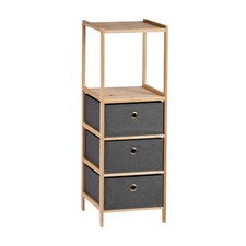 Mobile Cassettiera 2Mensole 3Cassetti Legno Naturale e Stoffa Grigio 32x26 H89cm