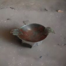 Coppa Portaoggetti IN Bronzo Patina Marrone Rosso con Decorazione Fogli