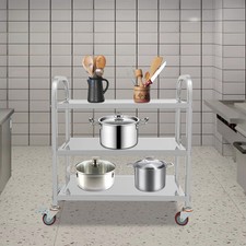 3-Tier Kitchen Trolley Cart Utility Serving Rolling Shelf Stainless Steel 250lbs
