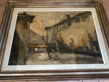 Gaetano Spinelli Dipinto olio Periferia lombarda 1969 con cornice 91x71 cm