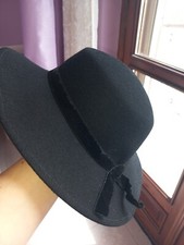 Cappello Nero Donna Tesa Larga Pura Lana Made In Italy