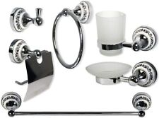 Set bagno 6 pz acciaio vetro satinato e ceramica con decorazioni blu e nere 