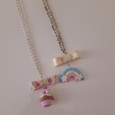Lotto 2 collane lunghe ciondolo cupcake arcobaleno kawaii fimo fatte a mano