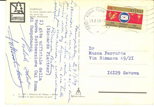 1969 sci campitello cartolina - campitello,