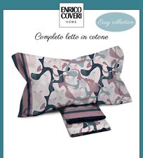 Completo Lenzuola Per Letto Singolo Enrico Coveri Stampato In Puro Cotone 100%