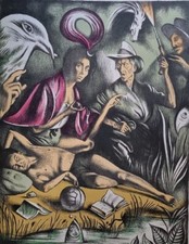 Gregorio Sciltian litografia Colori firmata arte figurativa quadro realismo falò