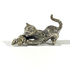 miniatura gatto con topo argento massiccio vintage, figurina italiana marcata
