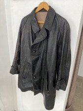 Giaccone Vintage In Pelle Motociclista/ Carrista Originale Dotazione Esercito 60