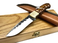 COLTELLO ARTIGIANALE DA CACCIA IN ACCIAIO BALESTRA LAMA FISSA BUSHCRAFT SCATOLA