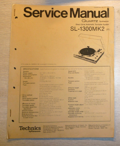 Technics 1300mk2 manuale - sl-1300mk2,
