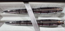 CROSS DUBAI BALLPOINT PEN & PENCIL CHROME With BLACK STRIPES New Old Stock