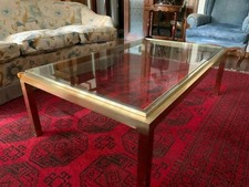 TAVOLINO DA SALOTTO IN OTTONE E PIANO IN VETRO CM 130 X CM 81 H CM 42