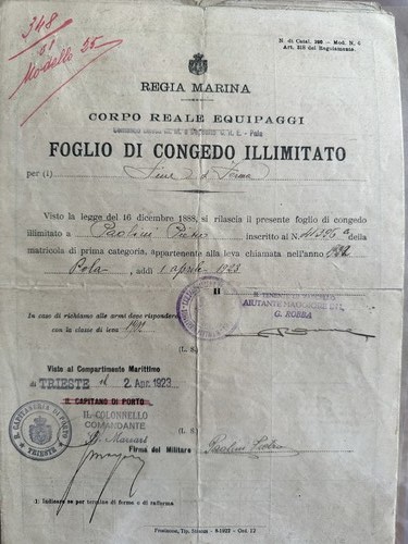 Documento regia marina - documento, corpo