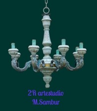 lampadario antico in ottone e legno