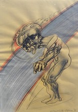 Tino VAGLIERI (Trieste 1929 - Rivolta Adda 2000) L' AUTOMOBILISTA cm 50x35 1978