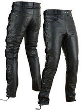 Pantaloni moto pelle lacci