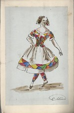 MASCHERE CARNEVALESCHE_ ARLECCHINA ?_DISEGNO ORIGINALE A CHINA ED ACQUERELLO 