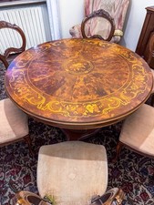 Tavolo rotondo in legno intarsiato con 6 sedie - OTTIME CONDIZIONI diam 120cm