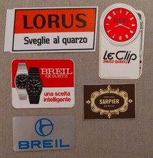 Lotto 5 adesivi /sticker vintage. Orologi Breil, Lorus, Sarpier, Le Clip