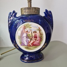 Antique Angelica Kauffman Converted Vase Lamp Colbalt Blue Porcelain 19th C Rare