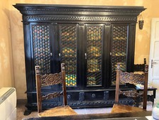 armadio antico 4 ante e 4 cassetti 2,10 m nero con ante bicolore piombate 