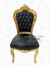 Poltrona Sedia Still Luigi XV Barocco Legno Oro ecopelle nero swarovski AL1826